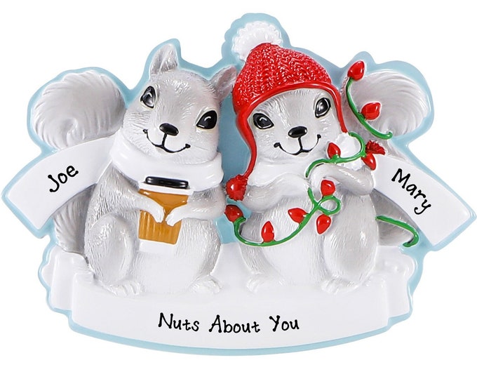 Squirrel Couple Christmas Ornament Personalized 2023 - Nuts About You - Custom Woodland Family of 2 Ornament, Romantic Keepsake Name Gift