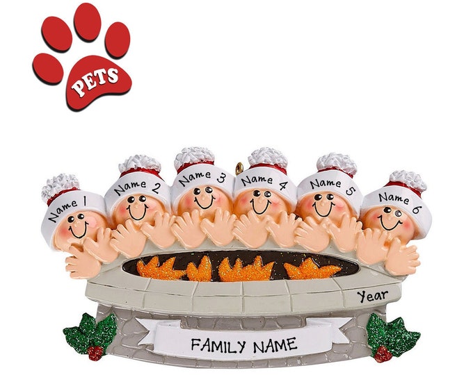 Fire Pit Ornament Family of 6 Sitting Around Fire Pit Campfire Ornament Family of 6 Camping Ornament Personalized Family Christmas Ornament