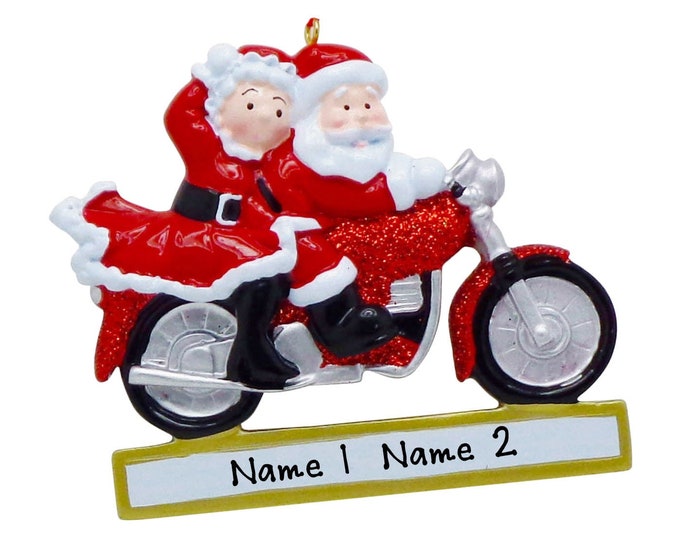 Motorcycle Couple Ornament - Santa and Mrs Claus Ornament, Couple Christmas Ornament, Motorcycle Ornament, 2025 Personalized Couple Ornament