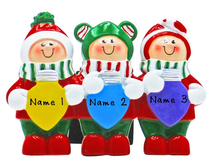 3 Grandkids Holding Christmas Lights - Family of 3 Personalized Christmas Ornament - Tabletop Decoration - Custom Name Gift For Grandparents