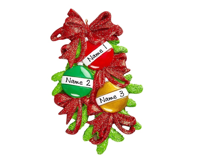 Family of 3 Christmas Ornament - Festive Christmas Ornaments on Garland - Personalized Family Christmas Ornaments 2025 - Grandkids Ornament
