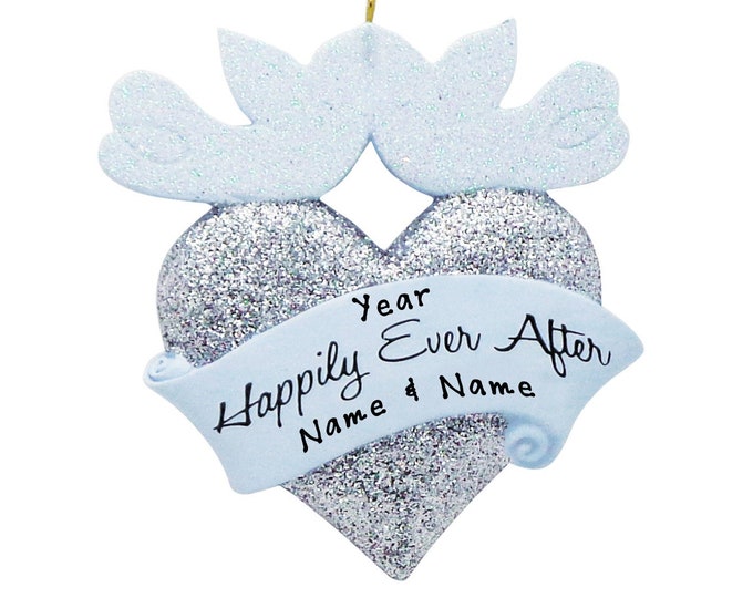 Happy For Ever After Ornament / Personalized Happily Ever After Wedding Couple / Our First Christmas / Love Birds Ornament / Newlywed Gift