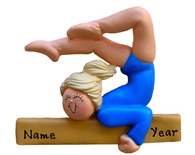 Gymnastics Girl Ornament - Personalized Ornament for Gymnast, Custom Gymnastics Ornament, Blonde Gymnast Girl on Balance Beam, Gymnast Gift