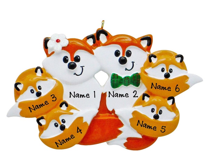 Fox Christmas Ornament - Personalized Fox Family of 6 Christmas Ornament 2024 Family Christmas Ornament With Name Personalized Family Gift