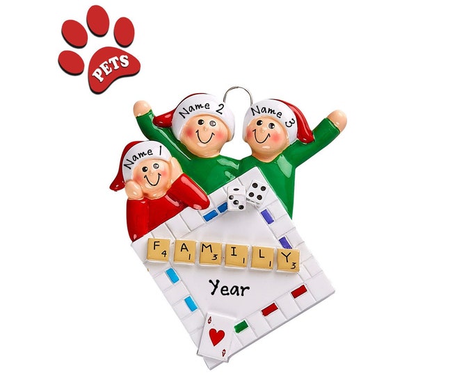 Board Game Ornament - Game Night Family of 3 Ornament - Family Game Night Ornament - Game Night Gifts -  2025 Family Christmas Ornament
