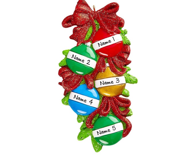 Family of 5 Ornament - Festive Christmas Ornaments on Garland Family of 5 - Personalized Family Christmas Ornaments - Ornament With Name