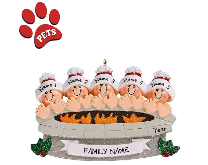 Fire Pit Ornament Family of 5 Sitting Around Fire Pit Campfire Ornament Family of 5 Camping Ornament Personalized Family Christmas Ornament