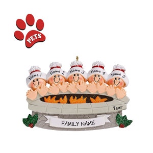 Fire Pit Ornament Family of 5 Sitting Around Fire Pit Campfire Ornament Family of 5 Camping Ornament Personalized Family Christmas Ornament