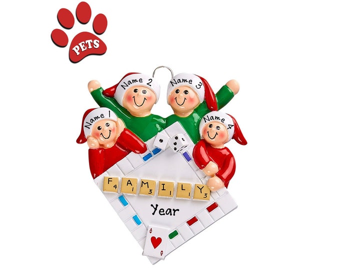 Board Game Ornament - Game Night Family of 4 Ornament - Family Game Night Ornament - Game Night Gifts -  2025 Family Christmas Ornament