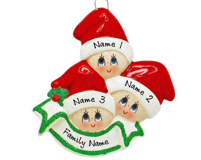 Personalized Santa's Helpers Family of 3 Christmas Ornament - Personalized Christmas Ornament Family of 3 Elves - Custom Christmas Ornament