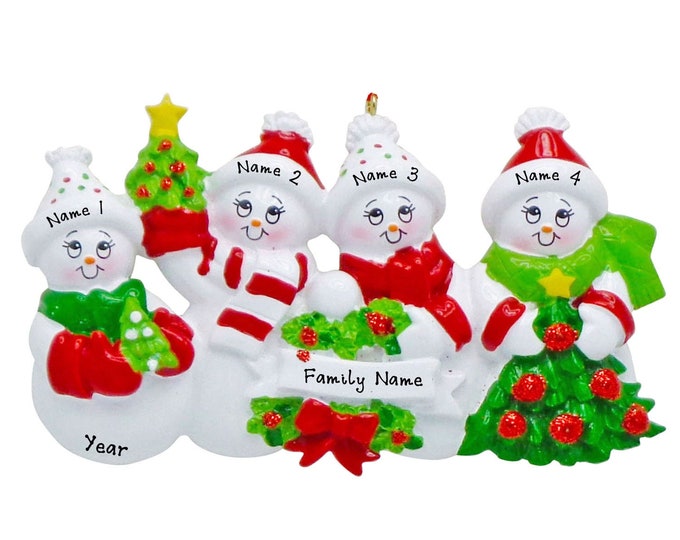 Personalized Snowman Family of 4 Christmas Ornament - Snowman Family of 4 Personalized Ornament - Family of Four Ornament With Name