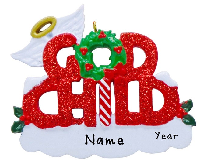 Godchild Christmas Ornament - Ornament With Angel Wings - Ornament With Name - Hand Personalized Family Christmas Ornament - Memorial Gift