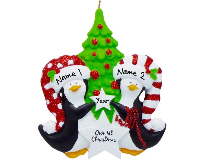 Couple Christmas Ornament - Penguin Couple Personalized Ornament, Penguin Kisses, Couple Personalized Ornament, Our First Christmas Together