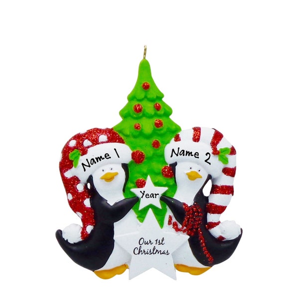 Couple Christmas Ornament - Penguin Couple Personalized Ornament, Penguin Kisses, Couple Personalized Ornament, Our First Christmas Together