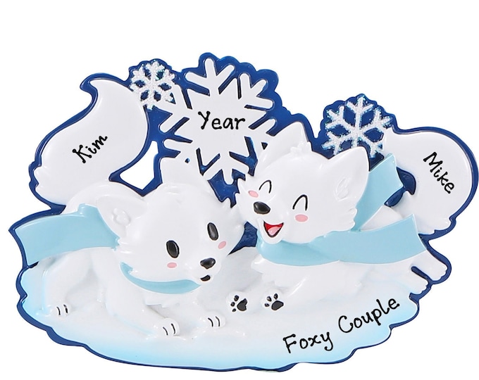 Fox Couple Christmas Ornament Personalized 2025 - Cute Forest Animals Couple Ornament With Names - Custom Fox Family of Two Keepsake Gif