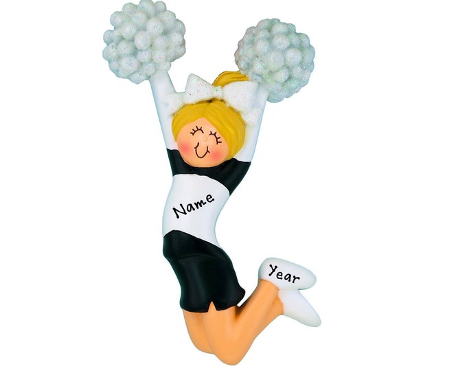 Personalized Cheerleader Ornament 2025 - Blonde Cheerleader With Pom Poms Black Uniform Custom Cheer Gift For Cheerleading Team Cheer Coach