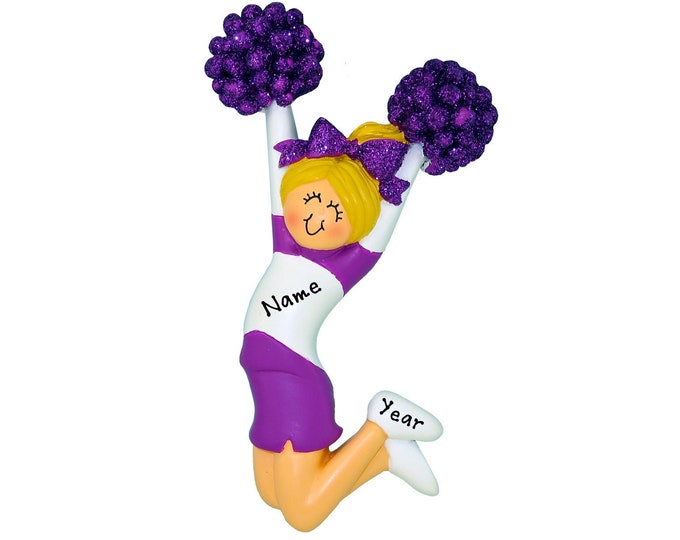 Personalized Cheerleader Ornament 2025 - Blonde Cheerleader With Pom Poms Purple Uniform Custom Cheer Gift For Cheerleading Team Cheer Coach