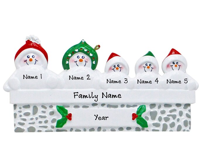Personalized Snowman Ornament - Family 5 Personalized Christmas Ornament - Snowman Family of 5 Personalized Christmas Ornament