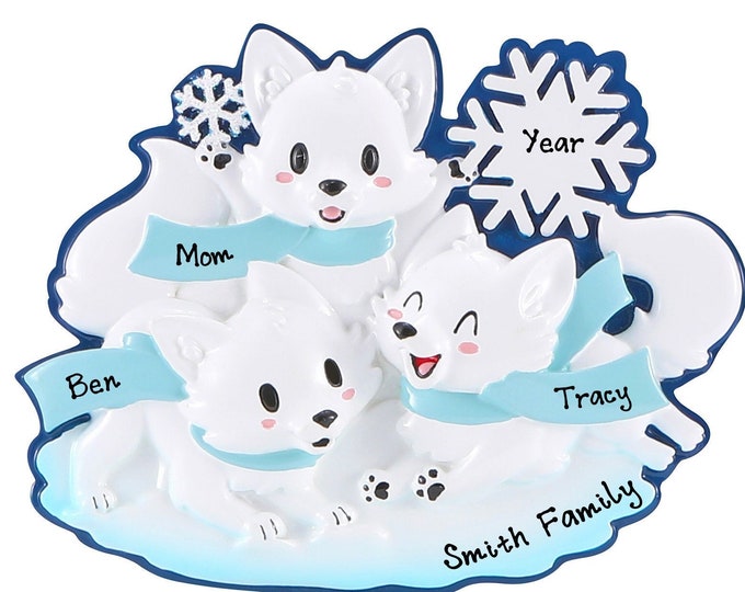 Fox Family of 3 Christmas Ornament Personalized 2025, Cute Forest Animal Ornament With Names, Custom Fox Family of Three Keepsake Gift