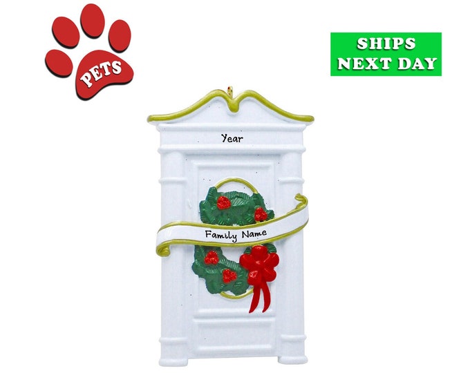 Personalized White Door Christmas Ornament -  New Home Ornament - Our First Home - Real Estate Agent Gift - New House Present - Add a Dog