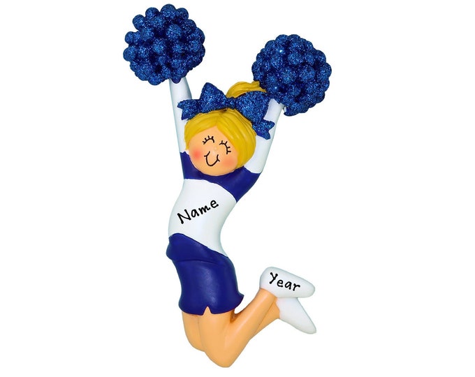 Personalized Cheerleader Ornament 2025 - Blonde Cheerleader With Pom Poms Blue Uniform Custom Cheer Gift For Cheerleading Team - Cheer Coach
