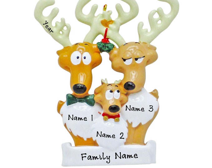 Family of 3 Christmas Ornament Personalized 2023 - Reindeer Family of 3 Christmas Ornament - Custom Christmas Ornament Gift For Grandparents