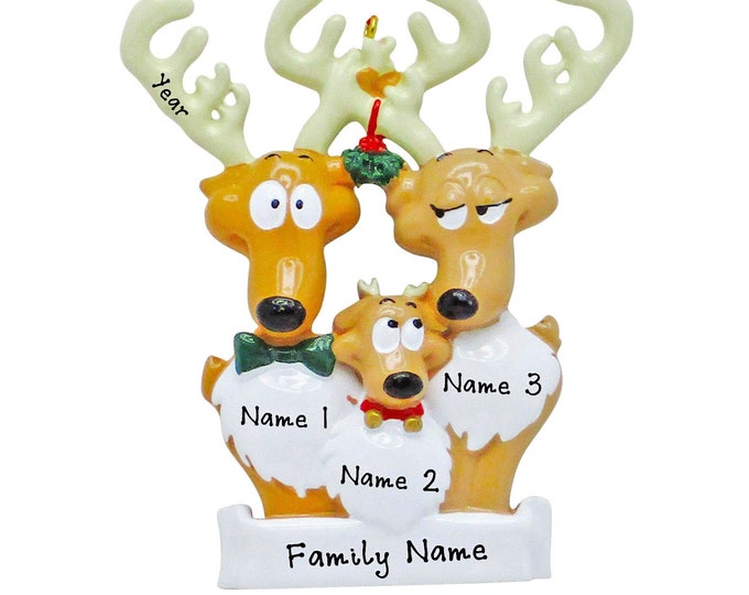 Family of 3 Christmas Ornament Personalized 2024 - Reindeer Family of 3 Christmas Ornament - Custom Christmas Ornament Gift For Grandparents