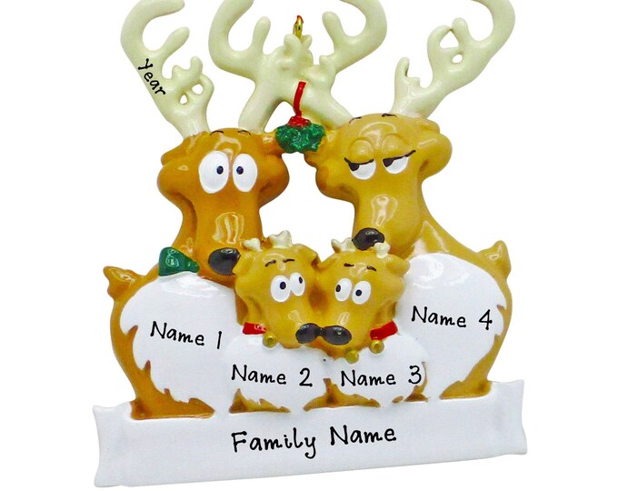 Family of 4 Christmas Ornament Personalized 2024 - Reindeer Family of 4 Christmas Ornament - Custom Christmas Ornament Gift For Grandparents