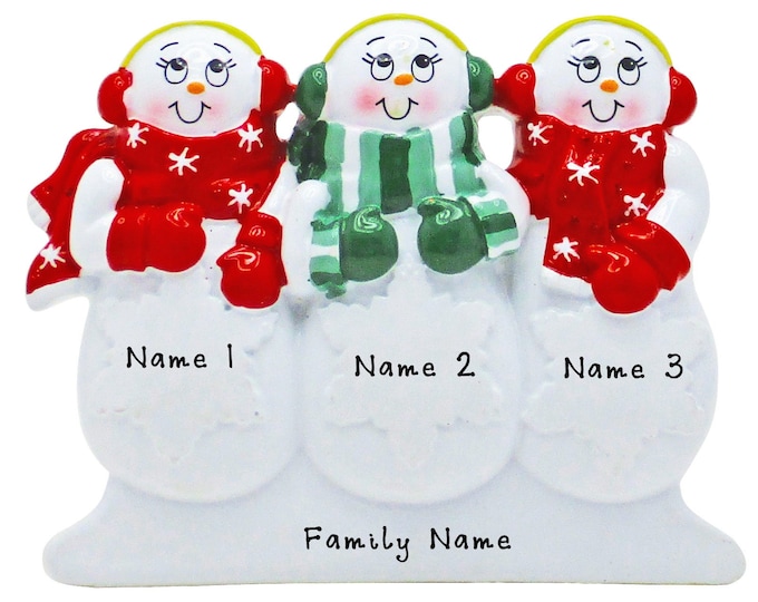 Snowman Family of 3 Christmas Ornament - Snowman Tabletop Decoration - Grandkids Christmas Ornament - Personalized Gift For Grandparents