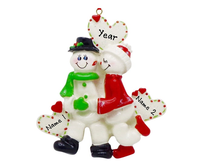 Personalized Couple Ornament - Snow In Love Christmas Couple, Mistletoe Kisses, Love You Forever Ornament, Personalized Snowman Couple