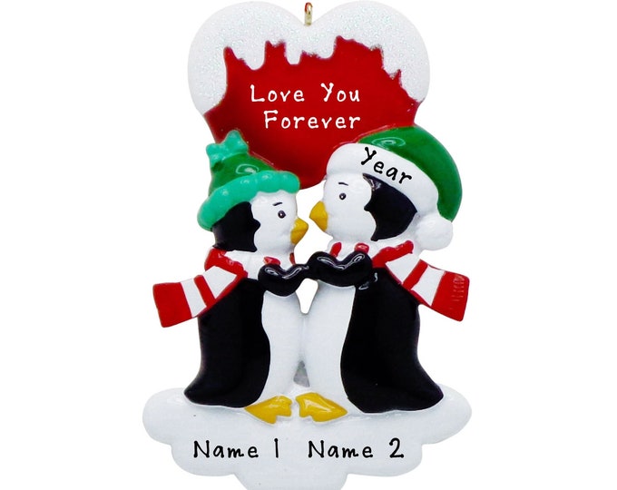 Personalized Couple Ornament - Love You Forever, Kissing Penguin Couple Ornament, Couples First Christmas, Romantic Ornament For New Couple