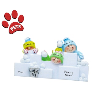 Snowman Ornament - Family Christmas Ornament Personalized 2024 - Family of 3 Having Snowball Fight - Grandparents Gift - Add a Pet, Dog, Cat