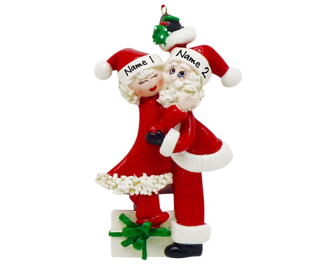 Santa Claus Ornament - Mistletoe Couple - Mr & Mrs Claus Christmas Ornament - Santa Ornament With Name - Hand Personalized Gift For Couple