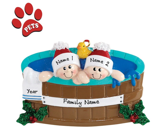 Personalized Hot Tub Ornament - Hot Tub Heaven Couple Ornament - Day at The Spa - Our First Vacation - Christmas Gift For Couple - Add a Pet