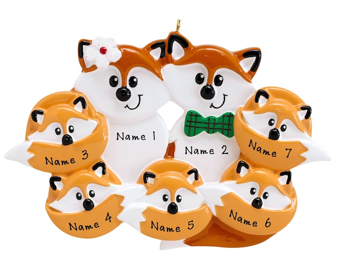 Fox Christmas Ornament - Personalized Fox Family of 7 Christmas Ornament 2024 Family Christmas Ornament With Name Personalized Family Gift