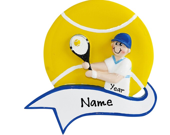 Personalized Tennis Player Ornament Boy Tennis Player Christmas Ornament - Tennis Racket and Ball - Custom Ornament With Tennis Player Name