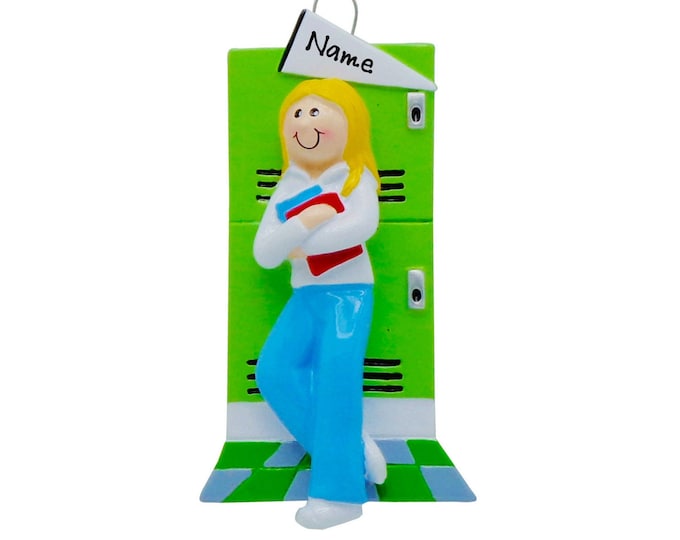 High School Ornament - Blonde Girl At Student Locker Teenager Starting Middle School Gym Locker, Gift For Teenage Girl Personalized Ornament