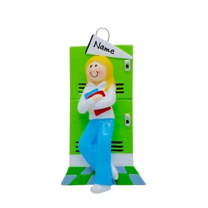 High School Ornament - Blonde Girl At Student Locker Teenager Starting Middle School Gym Locker, Gift For Teenage Girl Personalized Ornament