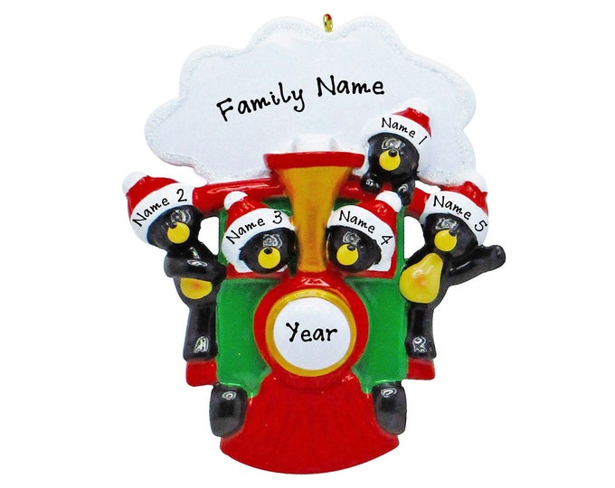 Bears on Train Ornament - Family of 5 Christmas Ornament- Bears on Train Family Christmas Ornament - Family of Five Christmas Ornament, Gift