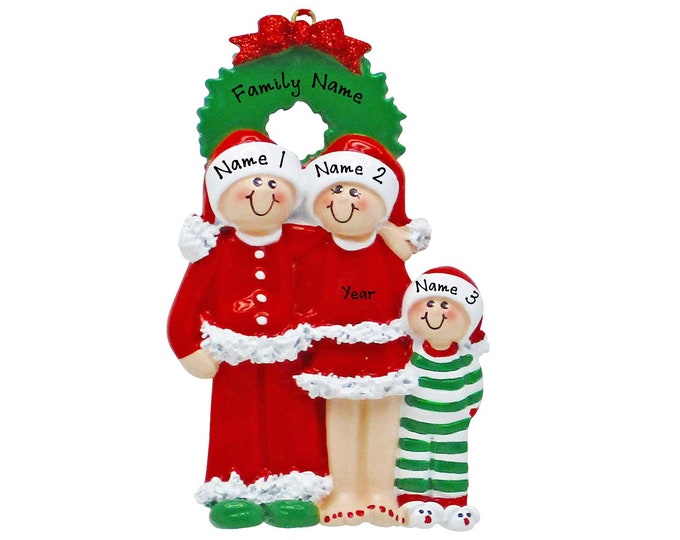 Pajama Family Ornament - Christmas Pajama Family of 3 Ornament - Personalized Family Christmas Ornament With Name - Gift For Grandparents