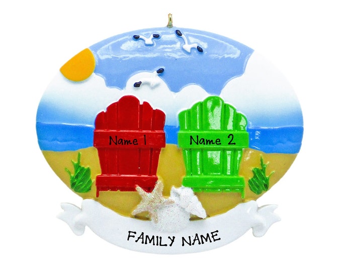 Personalized Beach Chair Ornament - Girl's Beach Trip - Couple on Christmas Vacation - Trip To Beach Christmas Ornament, Nautical Décor