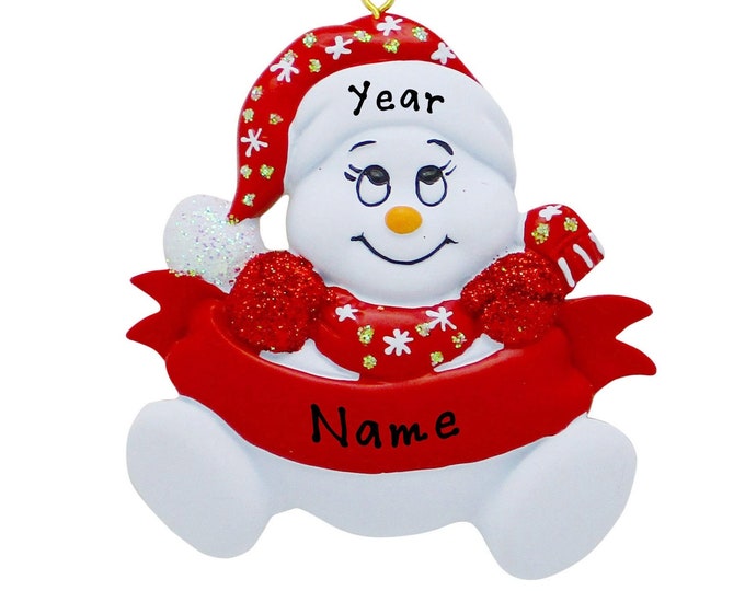 2025 Baby First Christmas - Snow Baby Girl Boy Christmas Ornament - Newborn Snow Baby Red Ornament - Hand Personalized Christmas Ornament