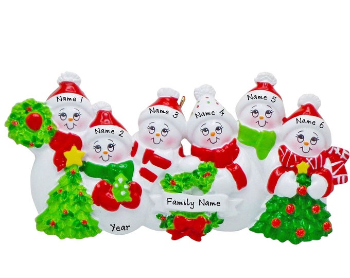 Snowman Ornament - Family of 6 Christmas Ornament - Snowmen With Wreath Gift For Grandparents 2024 Personalized Family Christmas Ornament