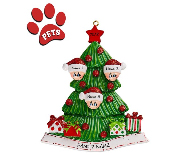 Grandkids Christmas Ornament Personalized 2025 - Our 3 Grandchildren Ornament - Gift For Grandparents With 3 Grandkids, Add a Dog, Cat, Pet