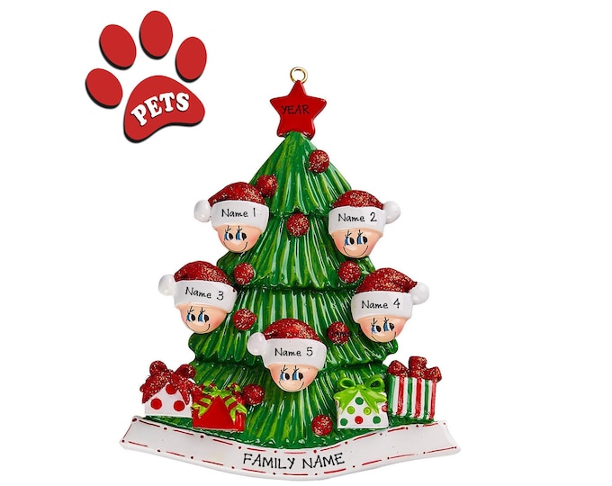 Grandkids Christmas Ornament Personalized 2025 - Our 5 Grandchildren Ornament - Gift For Grandparents With 5 Grandkids - Add a Dog, Cat, Pet