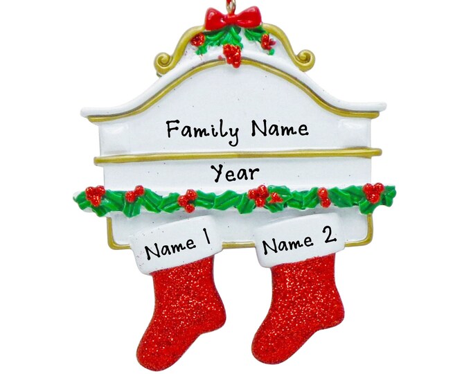 Couple Christmas Ornament - Xmas Stockings on Mantle  - Personalized Couple Christmas Ornament 2024 - Our Grandkids Christmas Ornament