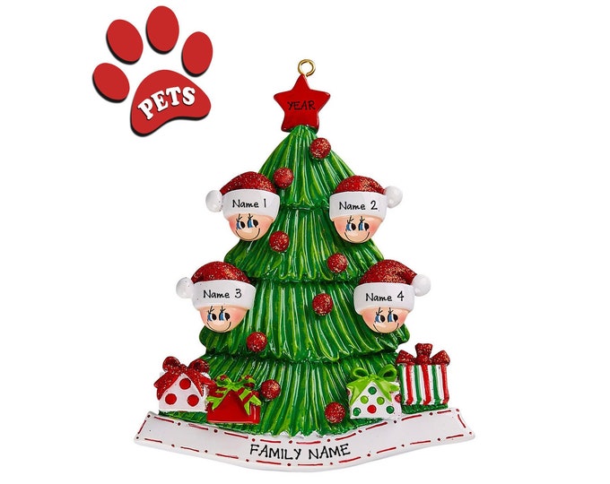 Grandkid Christmas Ornament Personalized 2023 - Our 4 Grandchildren Ornament - Gift For Grandparents With 4 Grandkids -  Add a Dog, Cat, Pet