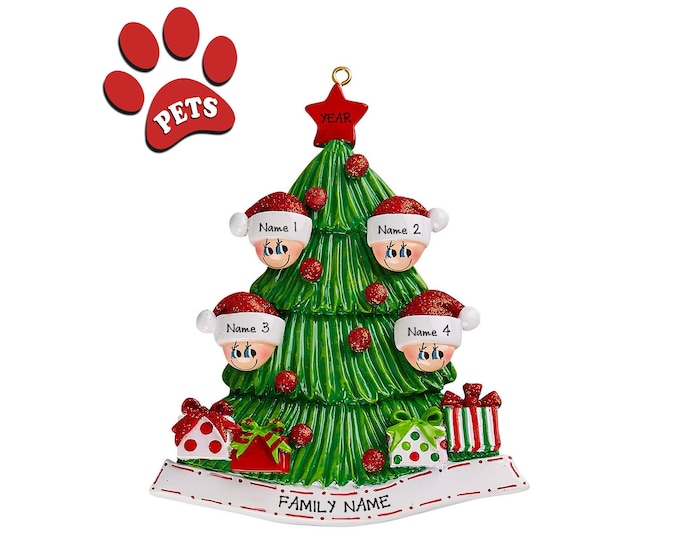 Grandkid Christmas Ornament Personalized 2025 - Our 4 Grandchildren Ornament - Gift For Grandparents With 4 Grandkids -  Add a Dog, Cat, Pet