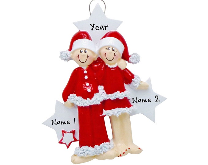 Personalized Couple Ornament - Pajama Couple Personalized Christmas Ornament - Couple Christmas Ornament - First Christmas Pajama Couple