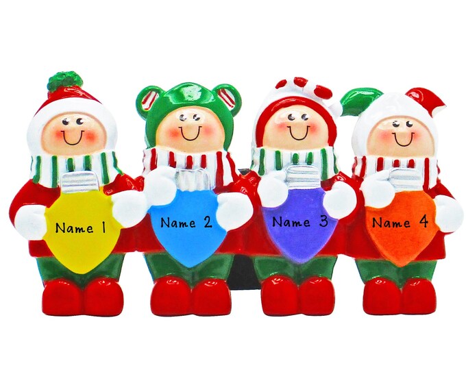 4 Grandkids Holding Christmas Lights - Family of 4 Personalized Christmas Ornament - Tabletop Decoration - Custom Name Gift For Grandparents